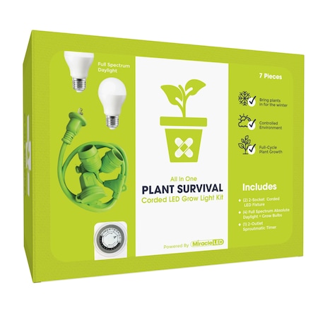 Miracle Led 2-Socket Plant Survival Grow Light Kit- Full Spec. 14W Replace 150W Grow Bulbs, 2PK 801956